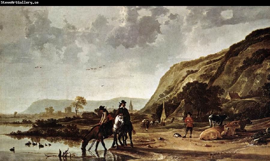 CUYP, Aelbert Large River Landscape with Horsemen fdg